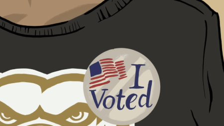 shirt with Grizz and voter sticker