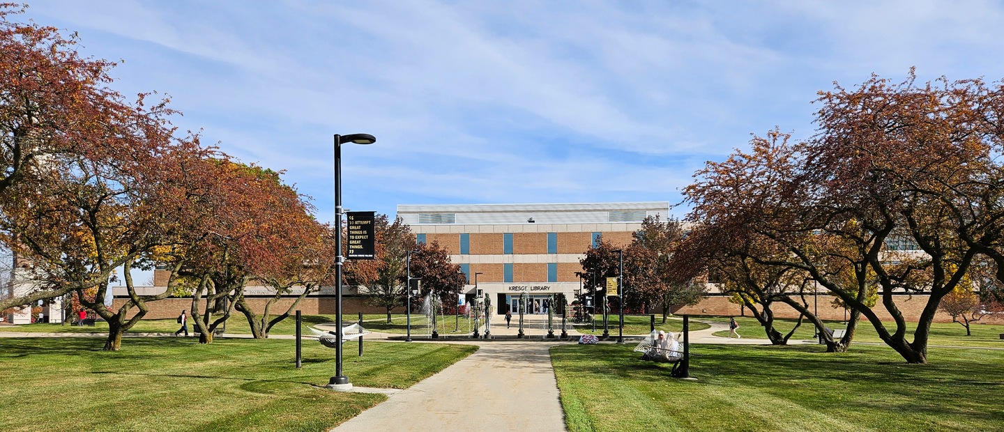 The exterior of Kresge Library on Oakland University campus