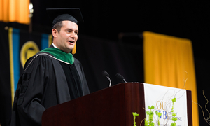 Dr. Jaeger at a podium