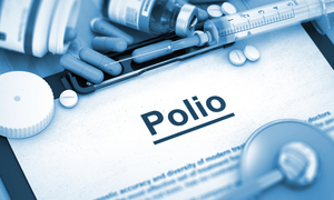 A piece of paper on a clipboard that says polio