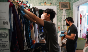 Students organize clothes at Baldwin Center in Pontiac