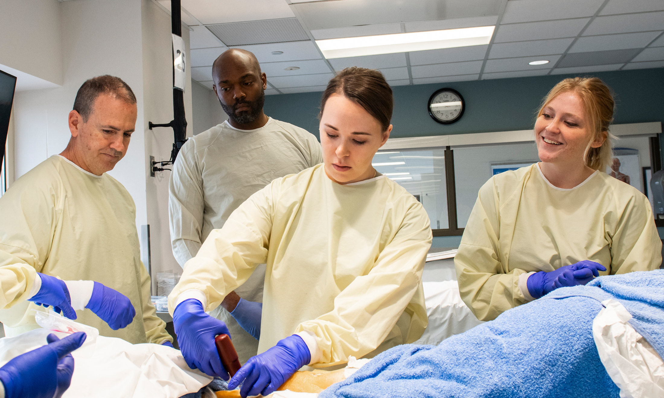 An image of a student in the anatomy lab