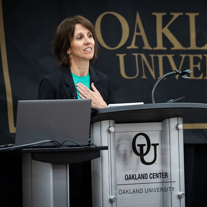 woman at podium