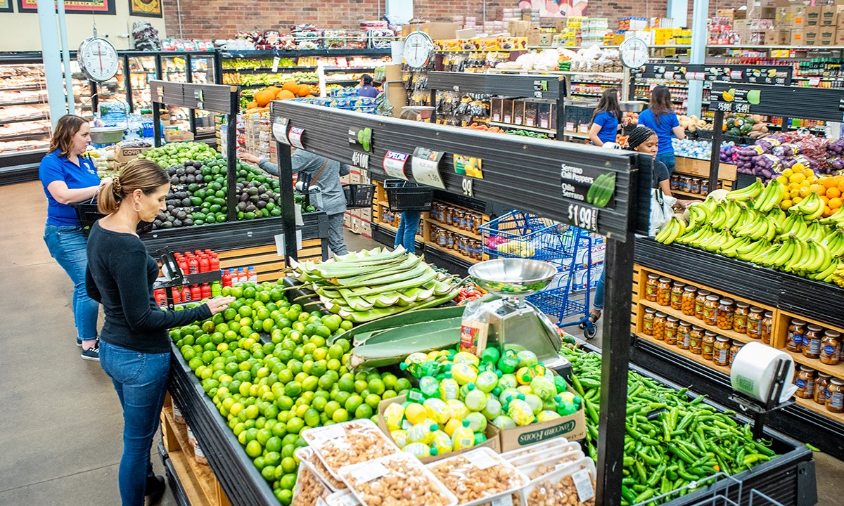 The produce section in a grocery store