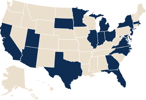 US Map showing states where OUWB students are from