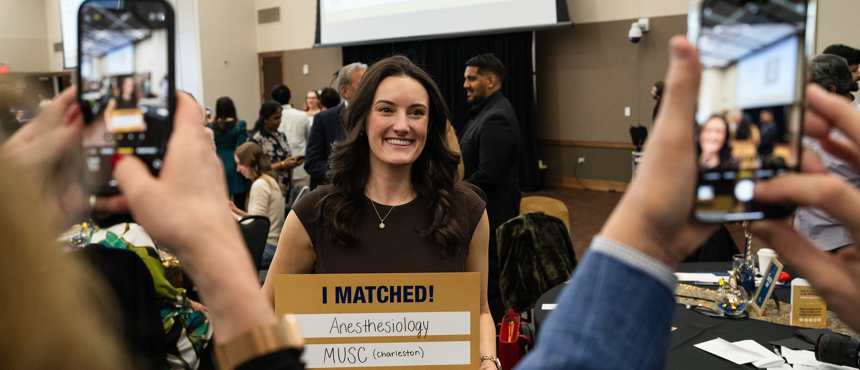Match Day Banner An image of a student celebrating match day