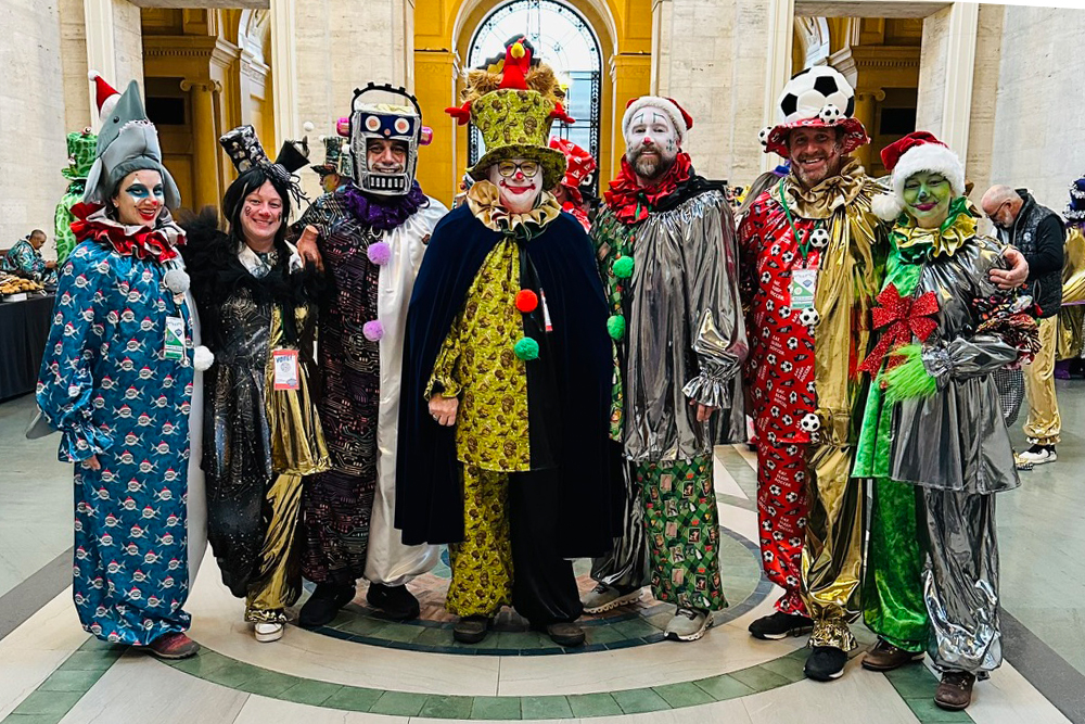 An image of Dr. Mezwa and his family dressed as clowns