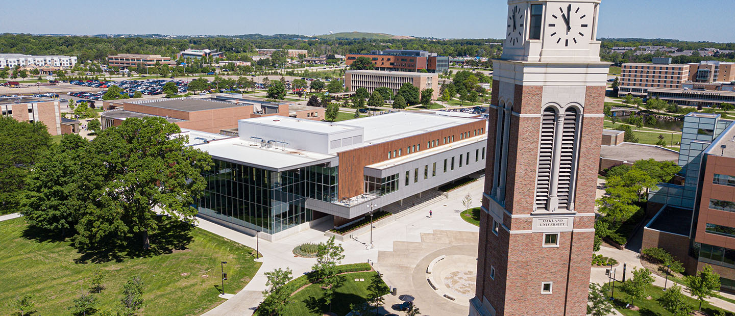 An aerial photo of Oakland University's campus.