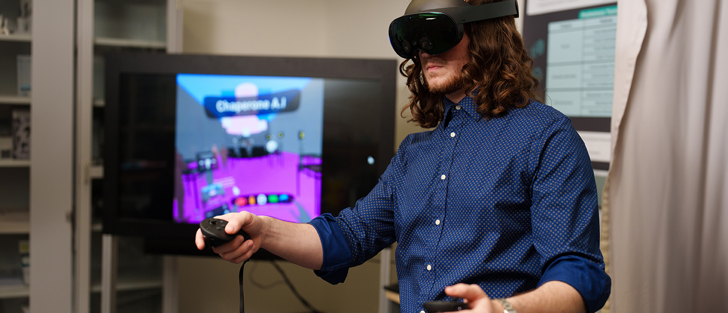 A man using a virtual reality system