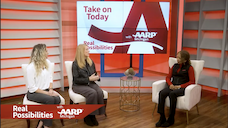 Dr. Sara Arena and another guest on the set of the AARP show, Real Possibilities