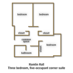 Hamlin Hall - 3 bd, 5 occ, corner suite