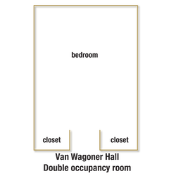 A room layout graphic showing a room with one bedroom and two closets